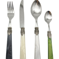 Ensemble de couverts vintage rétro en plastique cuillère fourchette couteau en argent, couverts en acrylique avec perle blanche royale, vaisselle, ensemble de couverts