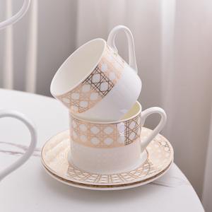 Hot Selling European Gold Grid 15 Piece Ceramic Bone China Luxury Royal Eco-Friendly <b>Coffee</b> Set - Product Image 2