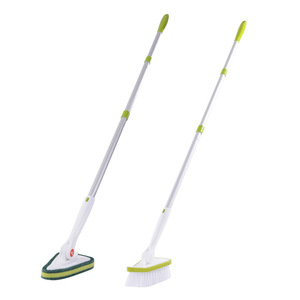 1set 2 in 1 Bathroom Scrub <b>Cleaning</b> <b>Brush</b> Long Handle Bathroom Scrubber With 1 Bristle Head and 1 Sponge Heads <b>Extendable</b> Mul - Product Image 1