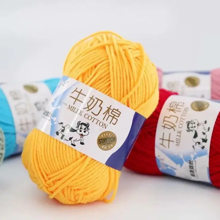 Bojay Wholesale Acrylic Cotton Blend Fancy Yarn Hand Knitting Crochet Sweater Soft Baby Worsted Cotton Acrylic Milk Cotton Yarn