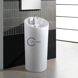 Trắng Rắn Bề Mặt Sàn Thường Vụ Lớn Rửa Tay Chậu Rửa Vòng Gốm Bệ Bồn Tắm Chậu Thiết Kế - Product Image 2