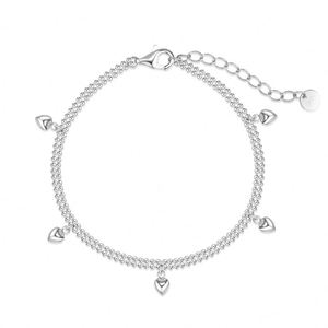 Dylam Unique Stylish Design Sterling Silver Double Layer Beads Chain Multiple Heart <b>Love</b> Pendants <b>Bracelets</b> for Women Wear - Product Image 1