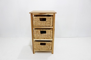 Armoire en bois à 3 niveaux écologique avec 3 paniers en jacinthe d'eau, meubles durables pour l'organisation de la maison - Product Image 2