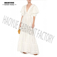 Robe en lin personnalisée de grande taille pour femmes, robes coréennes maxi à manches bouffantes et boutons, robe vintage d'été blanche pour femmes