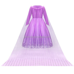 Elsa Anna Snow Queen 2 ragazze vestito frozen viola manica lunga Halloween carnevale bambini Cosplay Costume da principessa abito con mantello - Product Image 3