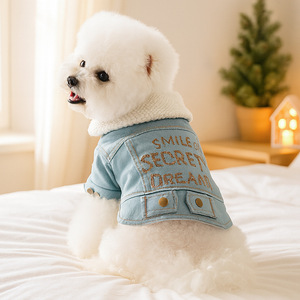 PETCIRCLE XS <span class=keywords><strong>Ropa</strong></span> para Mascotas de Dos Patas de Poliéster, Colección de <span class=keywords><strong>Ropa</strong></span> Vaquera Estilo Rocker, Elegante y Moderna para Otoño - Product Image 1