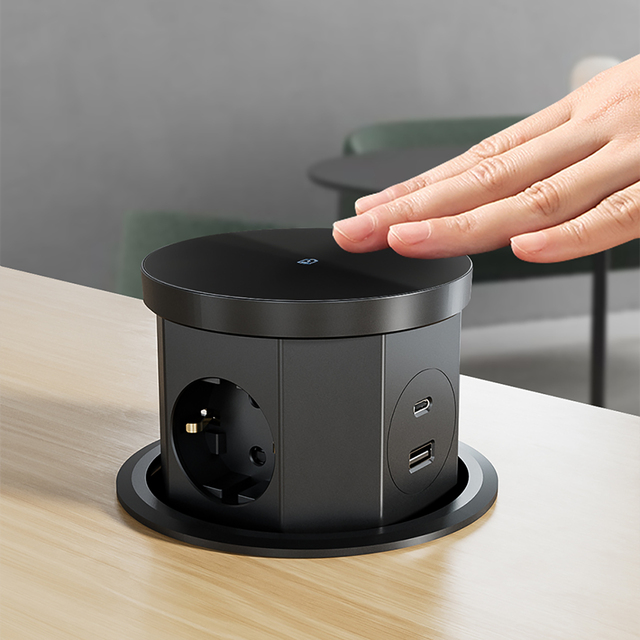 Customized Office Meeting Desktop Tabletop Pop up Hidden Power Socket With Wireless Charger Electric Tower Kitchen Socket