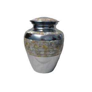 Urna de cremación de aluminio metálico, acabada en plata con diseño de nácar urna de cenizas, contenedor de entierro de cenizas para adultos de calidad Superior - Product Image 3