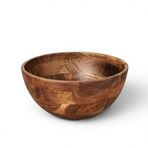 Bols de service pour salade et fruits en bois d'acacia, réutilisables, lavables au lave-vaisselle, faits à la main, écologiques, design vintage, grand modèle incurvé - Product Image 3