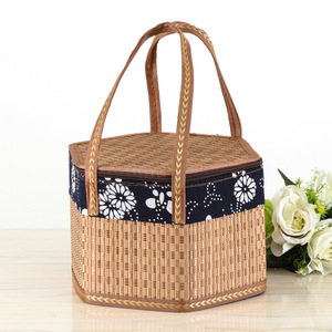 Bamboo Woven <b>Basket</b> With Floral Trim For Food <b>Storage</b> And Gift Giving - Product Image 1