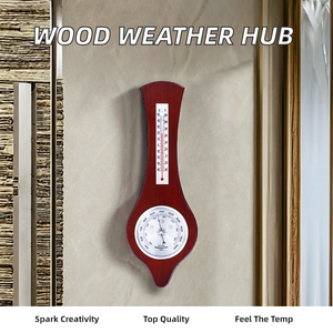 Estación Meteorológica de madera para decoración del hogar <span class=keywords><strong>industrial</strong></span> personalizable con termómetro largo barómetro analógico higrómetro OEM ODM compatible - Product Image 4