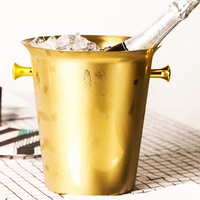 Seau à glace moderne en acier inoxydable argenté rond portable de 5 L pour boissons, refroidisseur à vin, seau à bière, champagne