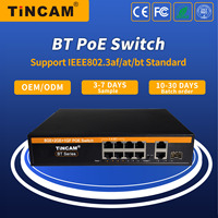 TINCAM OEM SKD Switch PoE Gigabit Inteligente de 8 Puertos, 2 Uplinks de 1000M, 1 SFP, 802.3 BT, Potencia de 200W, VLAN, Switch de Red para Cámaras IP CCTV