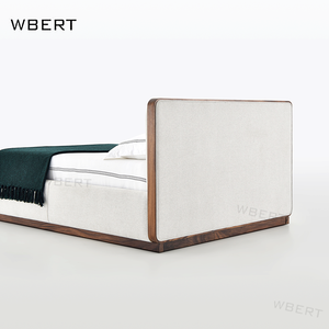 Wbert เตียงควีนไซส์สีเทาอ่อนสไตล์อิตาลีมีโครงไม้เนื้อแข็งมีพนักพิงหลังวีเนียร์วอลนัทสำหรับโรงแรมวิลล่า - Product Image 5