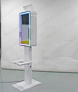 Cabine de foto com impressora e câmera, cabine de monitoramento lcd de 21.5 polegadas dslr selfie, tela sensível ao toque