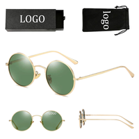 Lunettes de soleil polarisées personnalisées Hip-Hop Punk pour hommes, monture ronde vintage rétro en métal doré, protection ultraviolette