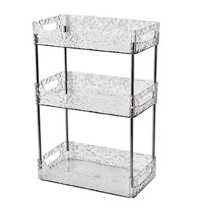 Estante acrílico de doble capa gris transparente rectangular independiente para almacenamiento en el baño para productos de cuidado de la piel y cuidado personal. - Product Image 5