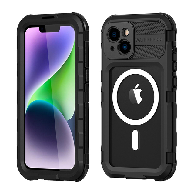Shellbox 360 Protection Military Grade Amor Magnetic Waterproof Shockproof Aluminum Case Built-In N52 Magnets for IPhone 14 Plus
