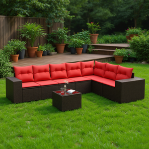 ชุดโซฟาสวนหวายสังเคราะห์สีน้ำตาลพร้อมเบาะรองนั่ง 9 ชิ้น เฟอร์นิเจอร์กลางแจ้งดีไซน์ร่วมสมัยสำหรับใช้ในสวน - Product Image 2