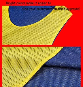 Gilet d'entraînement bleu + jaune gilet double face en polyester doux pour uniformes de sport de train de basket-ball de football - Product Image 4
