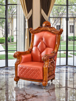 Nouveau fauteuil de salon en cuir véritable de style européen avec roulettes |   Fauteuil individuel en cuir pleine fleur avec pieds en métal pour salons