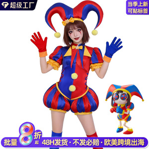 Harley Quinn Cosplay Costume <b>Red</b> Blue Jester Outfit Full Set For Halloween Anime Role Play - Product Image 2