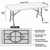 Table pliante rectangulaire en plastique robuste de 6 pieds, table de banquet en HDPE de qualité commerciale pour mariages, événements et barbecues
