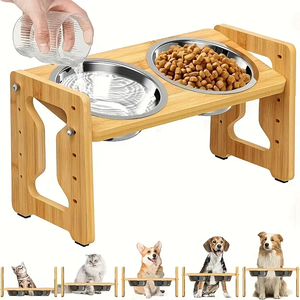 Gıda ve su çift Pet besleyici katı desen besleyici ahşap kaseler istasyonu evcil çevre dostu ayarlanabilir ahşap Pet besleyici - Product Image 5