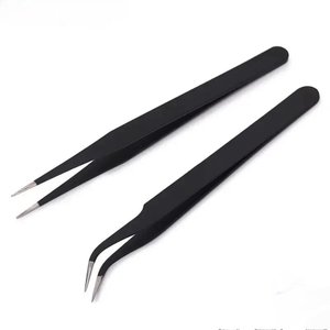 Pince à épiler noire de précision pour le nail art, la pose de strass et l'extension de cils – Outil de salon de beauté et DIY – Pince à épiler à pointe droite - Product Image 1
