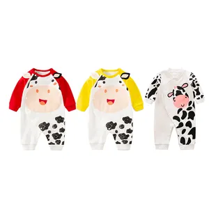 Recém-nascido Bonito Vaca Padrão Primavera Outono Long-Sleeved Infantil Traje Do Bebê Romper Do Bebê Bebê Crawling Suit