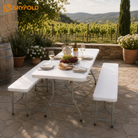 Ensemble table et banc pliables en plastique résistant aux intempéries, robustes, peu encombrants et faciles à nettoyer pour jardin, cour et terrasse