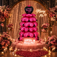 Torre de Globos 3D con Forma de Corazón para Decoración de Fiestas de San Valentín, Color Rosa y Negro, para Fondo de Decoración de Compromisos
