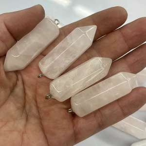 로즈 쿼츠 14X43MM 육각 프리즘 보석 비즈 대형 각진 불렛 펜던트 반귀석 DIY 주얼리 제작용 - Product Image 2