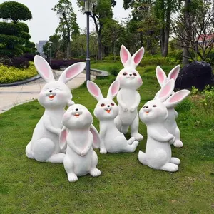 Wholesale Outdoor Custom Large Art Rabbit Sculpture Fiberglass Cartoon Animal Fiberglass Statue Decoration For Park
