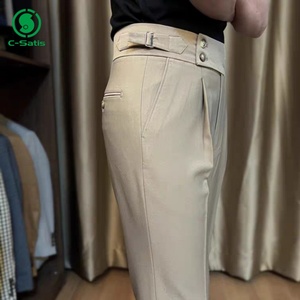 <span class=keywords><strong>Pantalon</strong></span> de travail à boucle <span class=keywords><strong>taille</strong></span> haute pour hommes <span class=keywords><strong>Pantalon</strong></span> droit ample sans fer avec bouton <span class=keywords><strong>Pantalon</strong></span> de costume pour hommes - Product Image 2