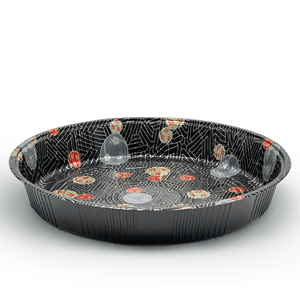 [60ct] 14.8 PET Sushi <b>Tray</b> with Lid Round <b>Black</b> - Product Image 6