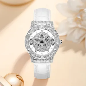 女性の五芒星ダイヤモンドデザインはカスタムロゴクォーツレザー腕時計を受け入れます