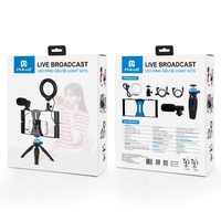 En stock PULUZ Kit de support vidéo pour smartphone avec anneau lumineux LED RGBW 4-en-1, microphone, trépied de poche et griffe porte-accessoire pour Vlogging Bleu