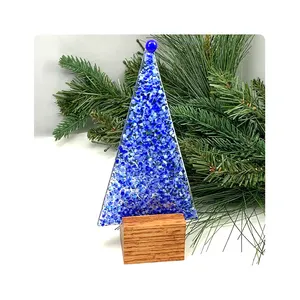 Christmas Holiday Art Fused Glass Tree Display Piece Factory Custom Handmade Fusion Casting Glass Fusing Crafts For Home Decor