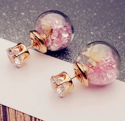 Latest Design Dainty Flower Acrylic Rhinestone Stud Chic Transparent Resin Round Ball Botanical Jewelry Earrings For Girls