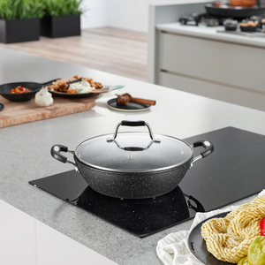 Wok moderne et écologique en aluminium forgé de 20x6.5 <span class=keywords><strong>cm</strong></span> avec revêtement en marbre Batterie de cuisine à induction au gaz pour casseroles - Product Image 3