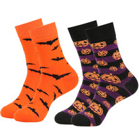 Chaussettes fantaisie à thème Halloween, motif citrouille, diable et chauve-souris ; Chaussettes mi-mollet à motifs de dessins animés ; Chaussettes en coton fantaisie de style européen et américain