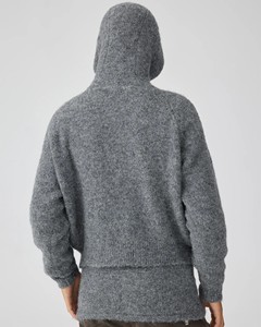Cárdigan con capucha personalizado de punto Mohair para hombre, suéter <span class=keywords><strong>gris</strong></span> de un solo botón y sudaderas con capucha ajustadas - Product Image 2