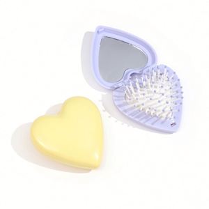Brosse pliable compacte personnalisée avec logo imprimé et miroir, brosse à cheveux pliable en forme de cœur, porte-clés promotionnel, joli breloque de sac - Product Image 5