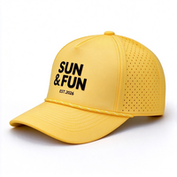 Casquette de baseball unisexe en toile perforée à séchage rapide, 6 panneaux, visière incurvée, fermeture snapback, lettrage imprimé 3D, jaune vif, 100 % polyester