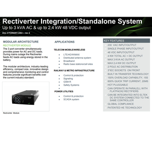 Système d'alimentation intégré/autonome Eltek <span class=keywords><strong>Rectiverter</strong></span> 1U 3 kVA monophasé 48 VDC pour les télécommunications, les réseaux 4G, les chemins de fer et les services publics - Product Image 4