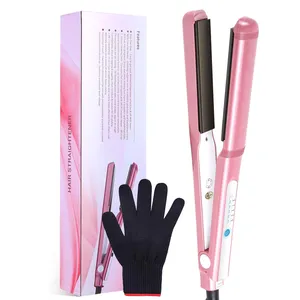 Inteligente Em Linha Reta Personalizado de Titânio Pro Nano Ferros de Private Label 232 450 Graus Alisador De Cabelo Chapinha Plancha Rosa