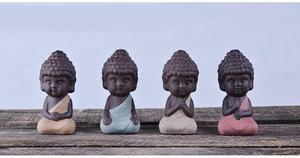 4 Piezas de Cerámica Tradicional Mini Pequeño Buda Estatua Monje Estatuilla para Té Decoración de Mascotas - Product Image 2