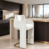 Tabouret de bar blanc de luxe moderne avec base en métal doré, chaise de bar rembourrée à hauteur de comptoir avec accoudoirs pour îlot de cuisine à domicile
