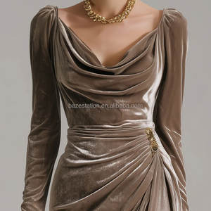 <span class=keywords><strong>Abito</strong></span> <span class=keywords><strong>Midi</strong></span> in <span class=keywords><strong>Velluto</strong></span> Elegante e Drappeggiato di Alta Qualità, Produzione OEM/ODM, Edizione Limitata, Basso MOQ 50 Pezzi per Donna - Product Image 2